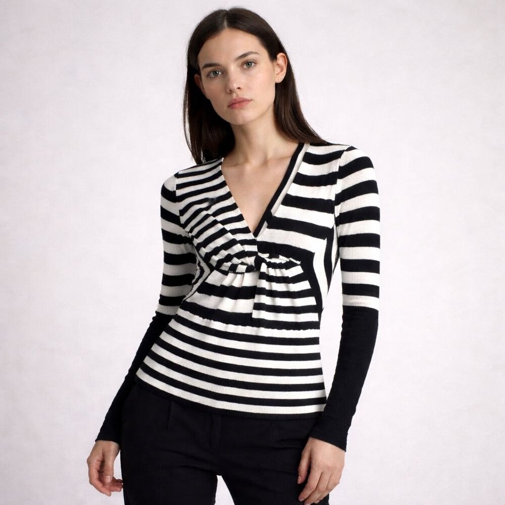 TOME Collective x RTR Striped Twist-Front Open-Back Merino Wool Blend Sweater XS - Picture 10 of 16
